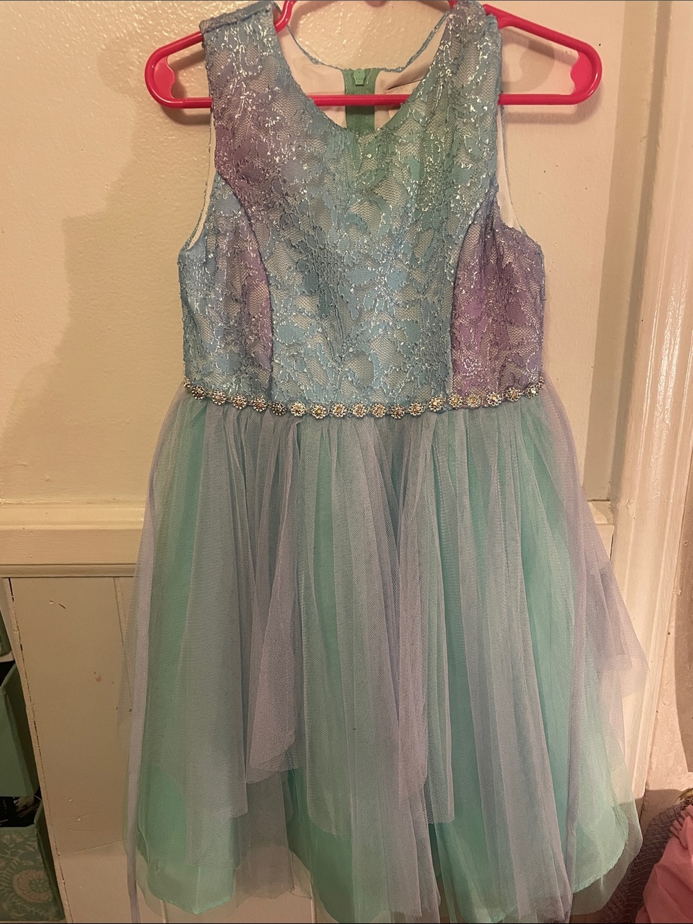 Rare Editions Girls' Teal Mint and Lavender Lace Tulle Party Dress